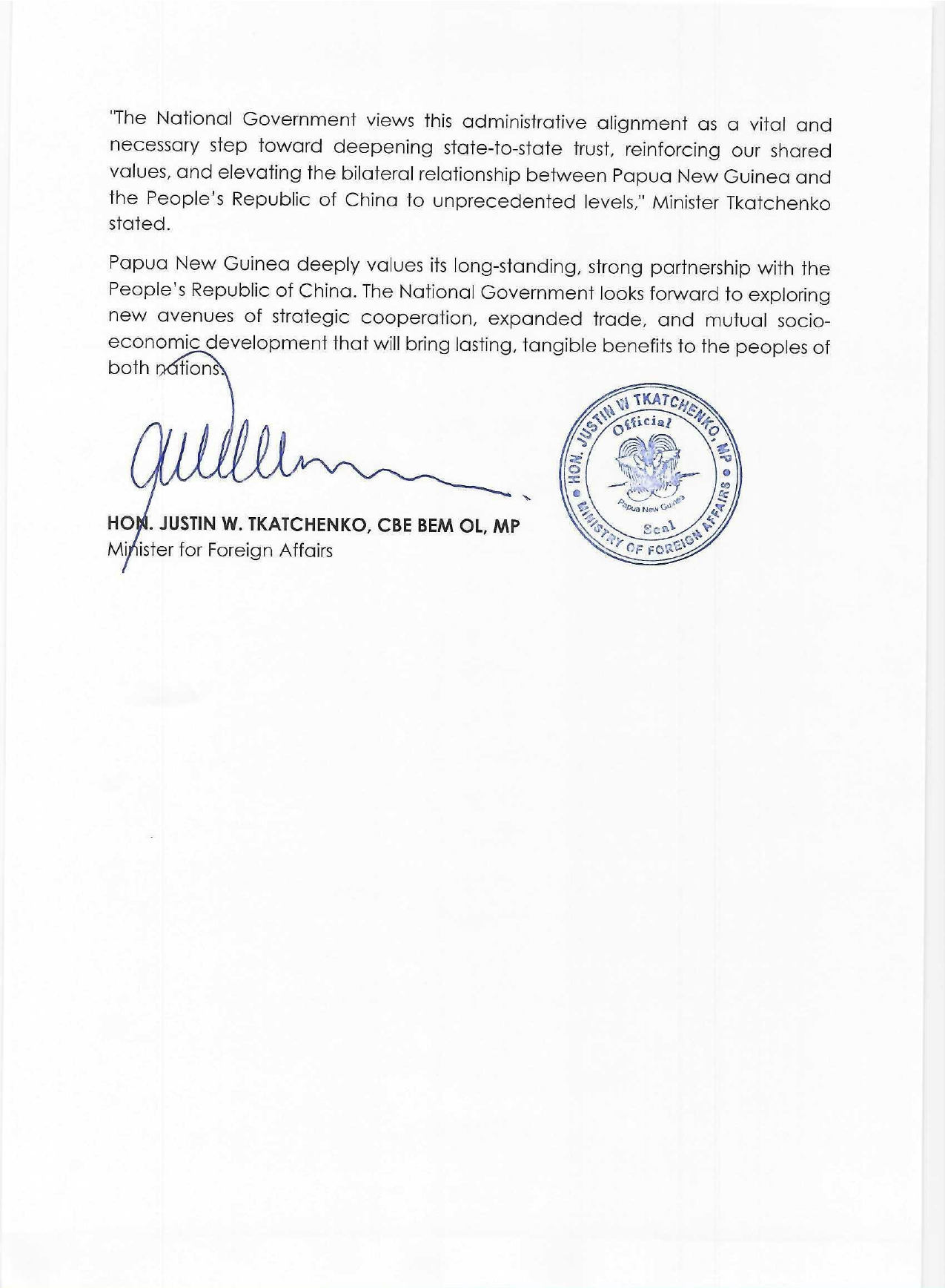 FOR IMMEDIATE RELEASE PNG REAFFIRMS ONE CHINA POLICY WITH CLOSURE OF CHINESE TAIPEI ECONOMIC OFFICE (TAIWAN) 150726_0001_page-0002.jpg